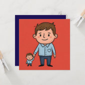 Schattigee Cartoon Vader & Zoon Happy Vaderdag Kaart (Voorkant / Achterkant in situ)