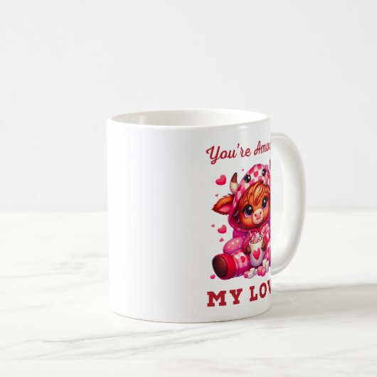 Schattigee cartoon valentijnen Highland koe Koffiemok (Voorkant rechts)