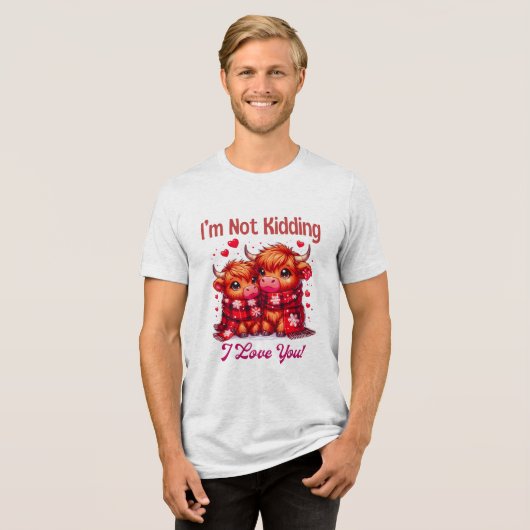 Schattigee cartoon valentijnen Highland koe Tri-Blend Shirt (Voorkant volledig)