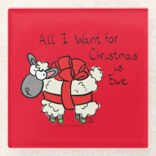 Schattigee Cartoon van kerstschapen Glazen Onderzetter