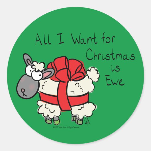 Schattigee Cartoon van kerstschapen Ronde Sticker (Voorkant)