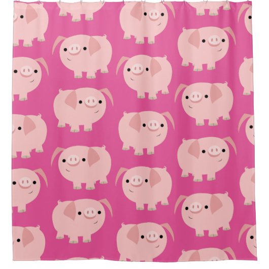 Schattigee Cartoon Varkens Douchegordijn (Voorkant)