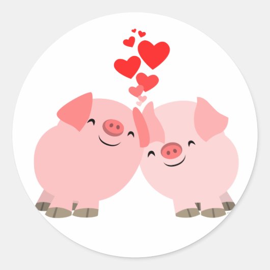 Schattigee Cartoon Varkens in Liefde Sticker (Voorkant)