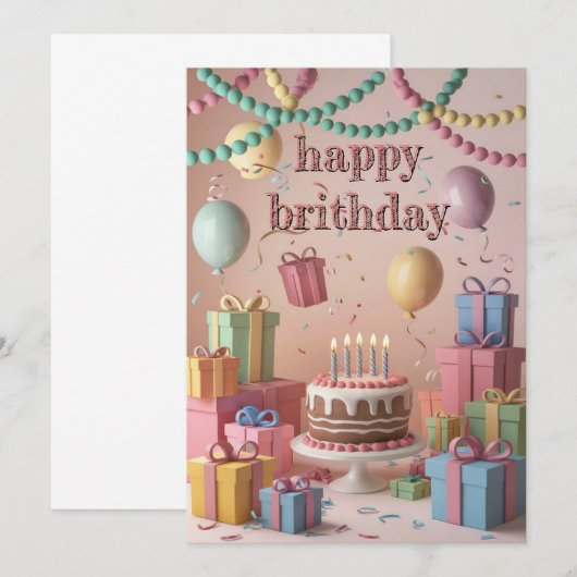 Schattigee Cartoon verjaardagsfeestje scene Kaart (Voorkant / Achterkant)