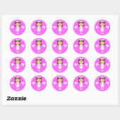 Schattigee Cartoon Verpleegster & Harten Roze Ronde Sticker (Vel)