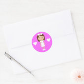 Schattigee Cartoon Verpleegster & Harten Roze Ronde Sticker (Envelop)