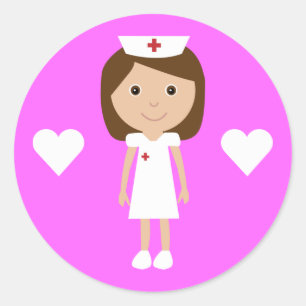 Schattigee Cartoon Verpleegster & Harten Roze Ronde Sticker