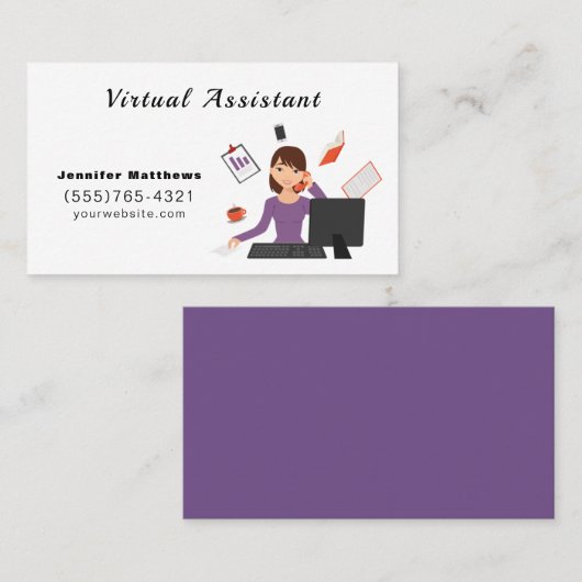 Schattigee Cartoon Virtual Assistant Secretary Kan Visitekaartje (Voorkant / Achterkant)