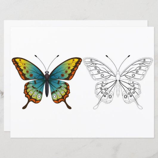 Schattigee Cartoon vlinder kleurplaat (Voorkant / Achterkant)