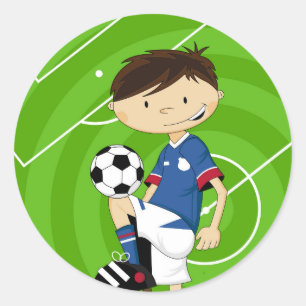 Schattigee Cartoon Voetbal Football Jongen Ronde Sticker