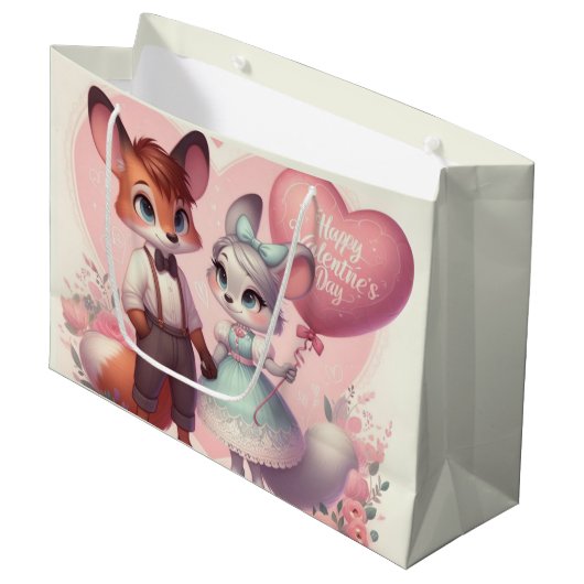Schattigee cartoon vossen Valentijnsdag Groot Cadeauzakje (Voorkant Gekanteld)