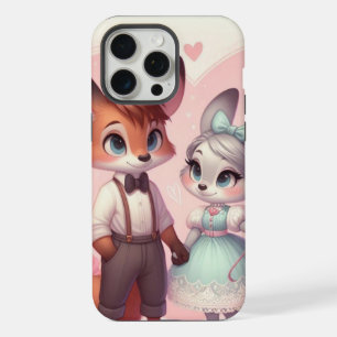 Schattigee cartoon vossen Valentijnsdag iPhone 15 Pro Max Case