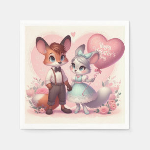 Schattigee cartoon vossen Valentijnsdag Servet