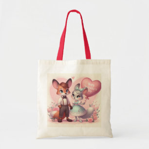 Schattigee cartoon vossen Valentijnsdag Tote Bag