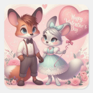 Schattigee cartoon vossen Valentijnsdag Vierkante Sticker