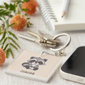Schattigee Cartoon Wasbeer Custom Sleutelhanger (Voorkant Rechts)