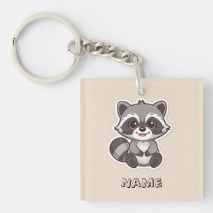 Schattigee Cartoon Wasbeer Custom Sleutelhanger
