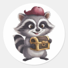 Schattigee Cartoon Wasbeer met Pirate's Treasure C Ronde Sticker