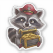 Schattigee Cartoon Wasbeer met Pirate's Treasure C Sticker (Voorkant)