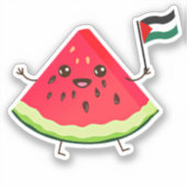 Schattigee Cartoon Watermeloen met Palestijnse vla Sticker (Voorkant)