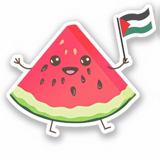 Schattigee Cartoon Watermeloen met Palestijnse vla Sticker (Voorkant)
