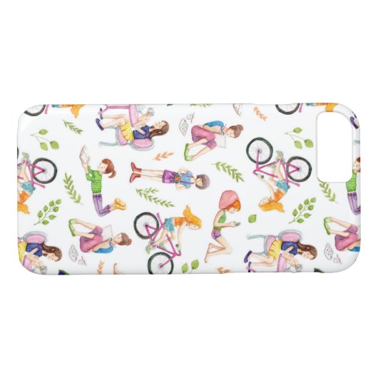 Schattigee Cartoon Waterverf Meisjes Patroon Case-Mate iPhone Case (Achterkant (Horizontaal))