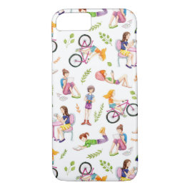 Schattigee Cartoon Waterverf Meisjes Patroon Case-Mate iPhone Case