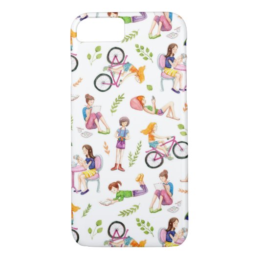 Schattigee Cartoon Waterverf Meisjes Patroon Case-Mate iPhone Case (Achterkant)