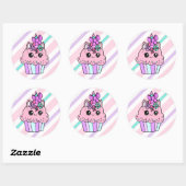 Schattigee Cartoon Whimsical Eenhoorn Cupcake Ronde Sticker (Vel)