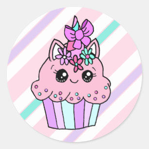 Schattigee Cartoon Whimsical Eenhoorn Cupcake Ronde Sticker