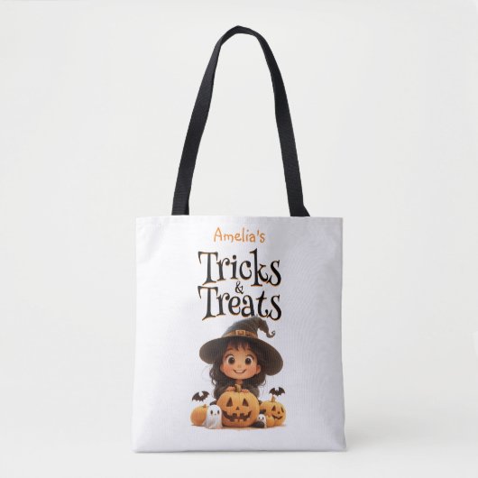 Schattigee Cartoon Witch Ghosts Pumpkins Trick & T Tote Bag (Voorkant)