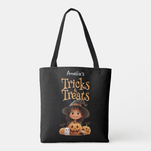 Schattigee Cartoon Witch Ghosts Pumpkins Trick & T Tote Bag (Achterkant)