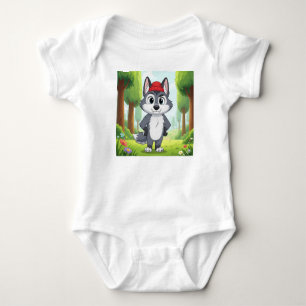 Schattigee Cartoon Wolf Baby Bodysuit - Forest Wal