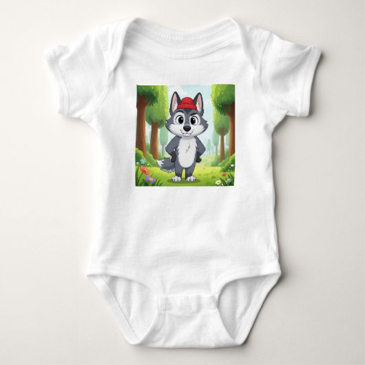 Schattigee Cartoon Wolf Baby Bodysuit - Forest Wal (Voorkant)