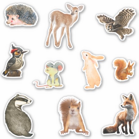 Schattigee Cartoon Woodland Animals Sticker Pack (Voorkant)