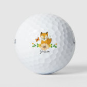 Schattigee Cartoon Woodland Fox en Flower Custom N Golfballen (Voorkant)
