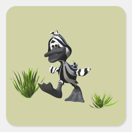 Schattigee Cartoon Zebra Duck Vierkante Sticker (Voorkant)