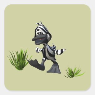 Schattigee Cartoon Zebra Duck Vierkante Sticker