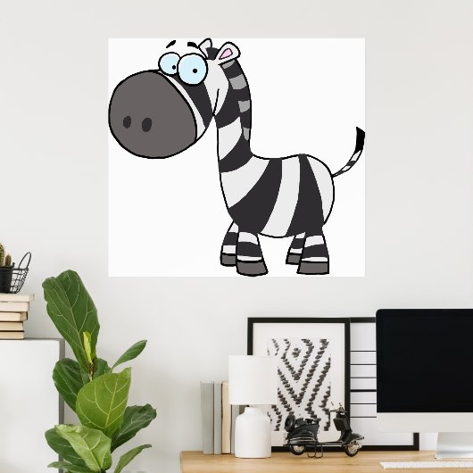 Schattigee Cartoon Zebra Grappig Dierkarakter Poster (Thuiskantoor)
