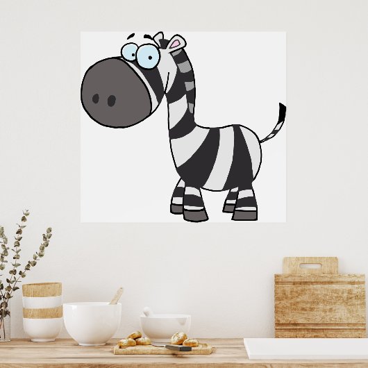 Schattigee Cartoon Zebra Grappig Dierkarakter Poster (Keuken)
