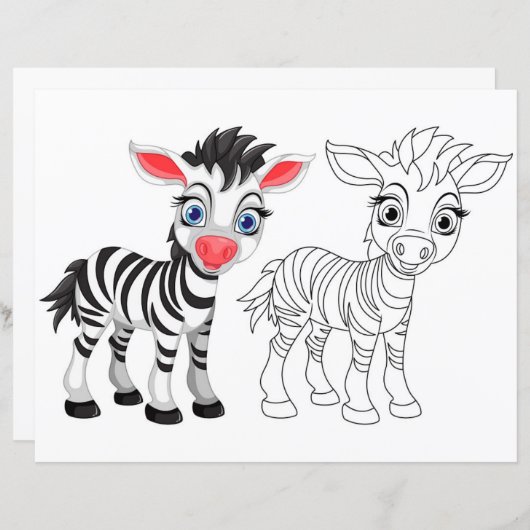 Schattigee Cartoon zebra kleurplaat (Voorkant / Achterkant)
