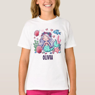 Schattigee Cartoon Zeemeermin gepersonaliseerd T-shirt