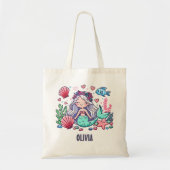 Schattigee Cartoon Zeemeermin gepersonaliseerd Tote Bag (Voorkant)
