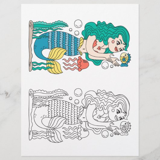 Schattigee Cartoon zeemeermin kleurplaat Flyer (Voorkant)