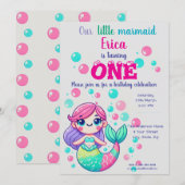 Schattigee Cartoon Zeemeermin Verjaardagsuitnodigi Kaart (Voorkant / Achterkant)
