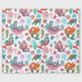 Schattigee cartoon zeemeerminnen op witte achtergr cadeaupapier (Vlak)