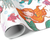 Schattigee cartoon zeemeerminnen op witte achtergr cadeaupapier (Rol Hoek)