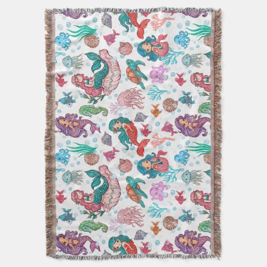 Schattigee cartoon zeemeerminnen op witte achtergr deken (Voorkant Verticaal)