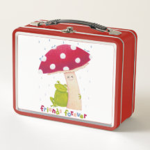 Schattigee cartoon zitkikker en paddenstoel in de 