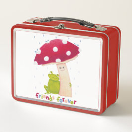 Schattigee cartoon zitkikker en paddenstoel in de 